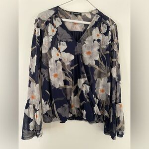 INC International Concepts Navy and White Floral Blouse